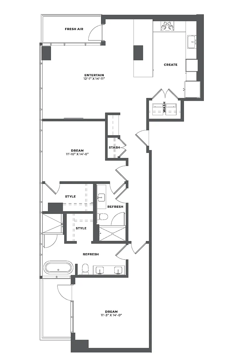 Floor plan 2 Bed/2 Bath PH-PH1