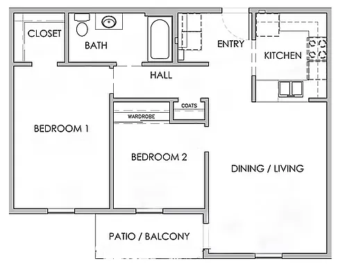 Floor plan 2 Bedroom 1 Bath