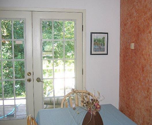 Sunny Dining Room, French Doors to Private Deck