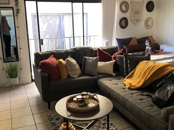 Large, bright studio with wall of closet space.