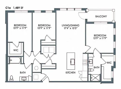Floor plan Three Bedroom Two Bathroom