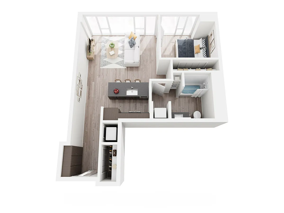 Floor plan Urban 1 Bed, 1 Bath - W