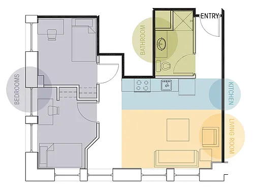 Floor plan 2 Bedroom, 1 Bathroom - Price Per Bed