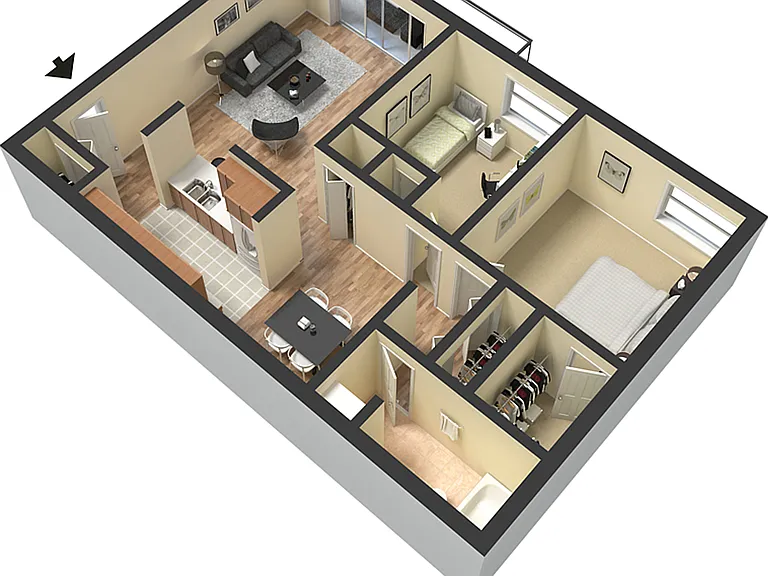 2 Bedroom 1 Bath SMALL with furniture 2 Bedroom 1 Bath SMALL with furniture