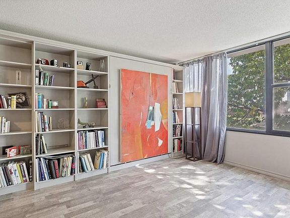 Coolest Murphy bed behind the artwork