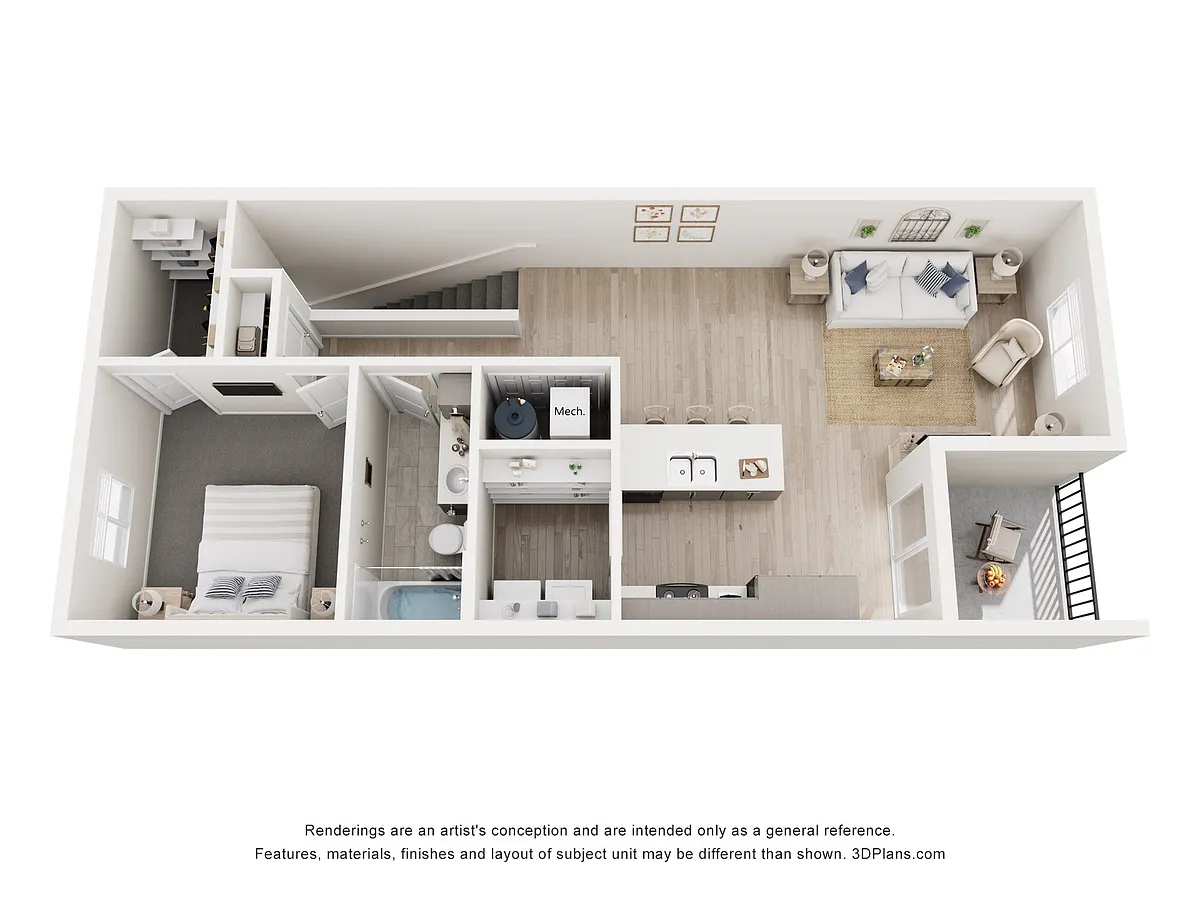 Floor plan Flat 1 Bedroom 1 Bathroom Upper with Garage