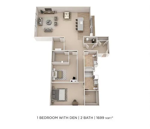 Floor plan One Bedroom 2 Bath w/ Den-1699 sqft