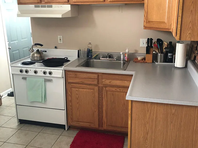 Lots of counter space and back door out to private deck and yard!