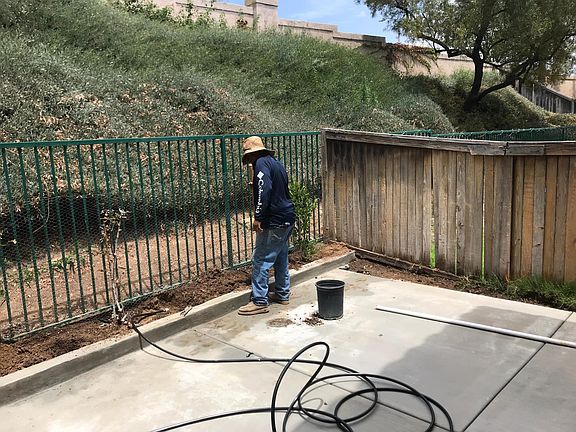 Newly installed concrete in the backyard