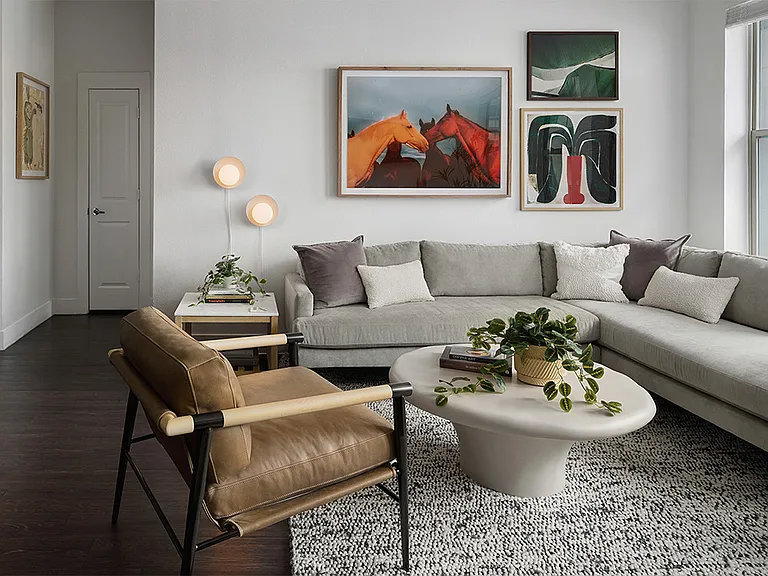 Apartment Living Room with wood-style flooring.