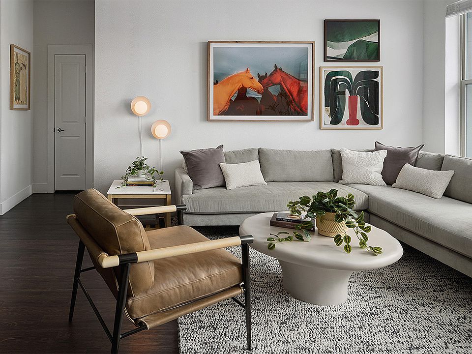Apartment Living Room with wood-style flooring.