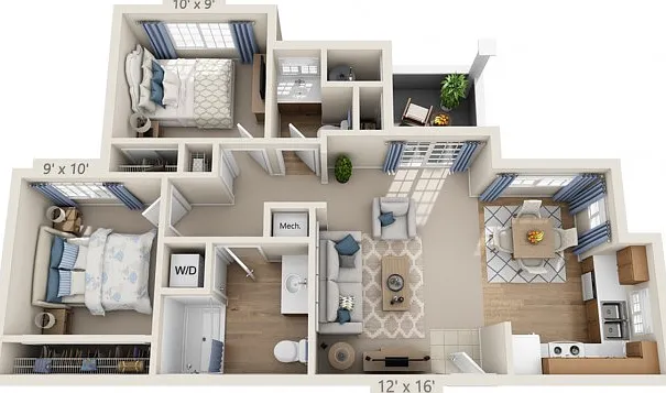 Floor plans are artist's rendering. All dimensions are approximate. Actual product and specifications may vary in dimension or detail. Not all features are available in every apartment. Prices and availability are subject to change. Floor plans are artist