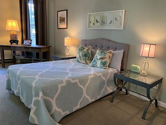 Front bedroom has a full size bed and great work space.