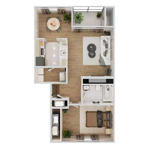 Floor plan 1 Bedroom, 1 Bathroom A2