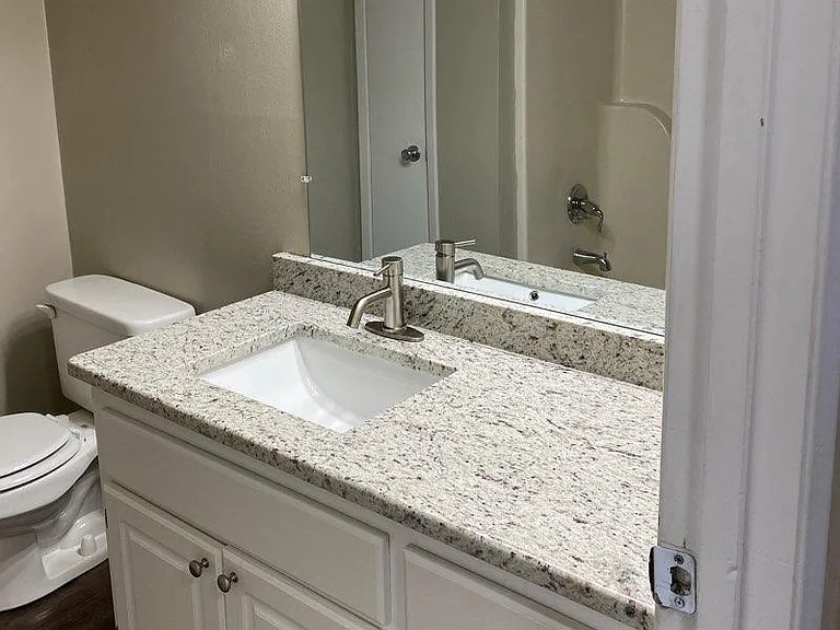 Granite Countertops & Wood-style Bathroom Floors