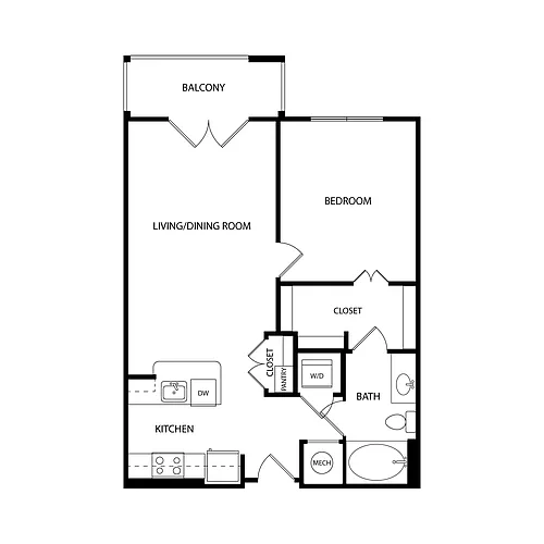 Floor plan 1 Bedroom, 1 Bath 718 SF KA3A