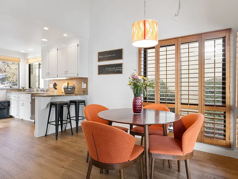 The dining area offers seating for up to six.