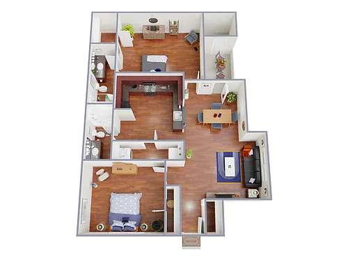 Floor plan 2 Bed, 2 Bath A (80% Income Restricted)