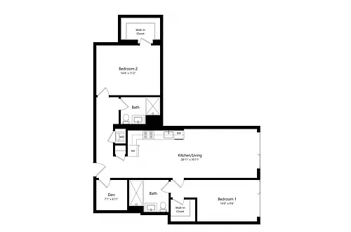Floor plan 2 Bedroom Den - 2.5 Bath | Bd3