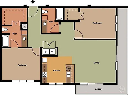 Floor plan 2 Bed 2 Bath B