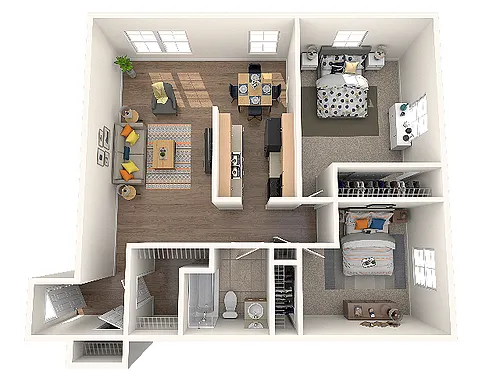 Floor plan Two Bedroom One Bath (C)