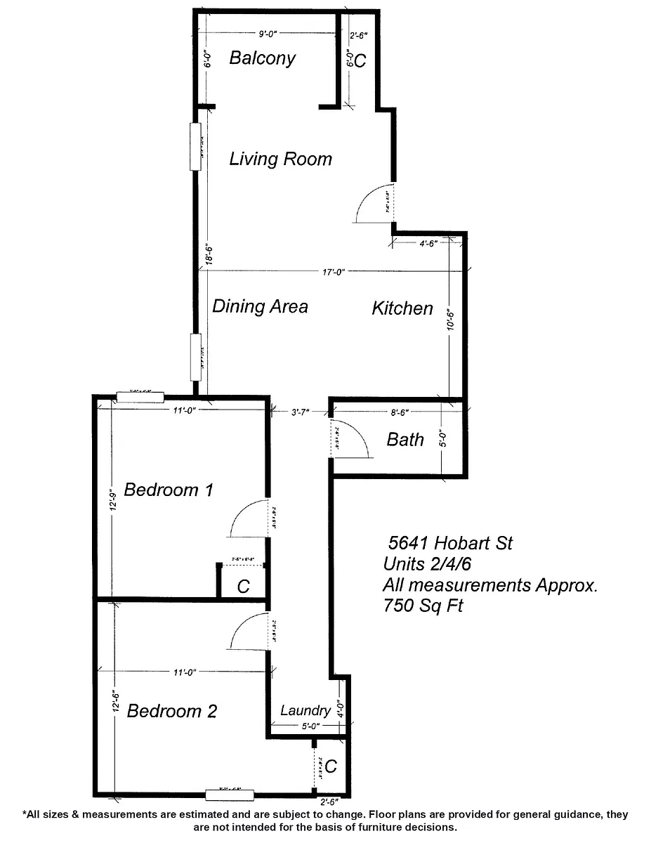 Floor plan 5641 Hobart Street -B4- Available NOW