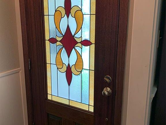 Custom Mahogany Front Door with Stained Glass