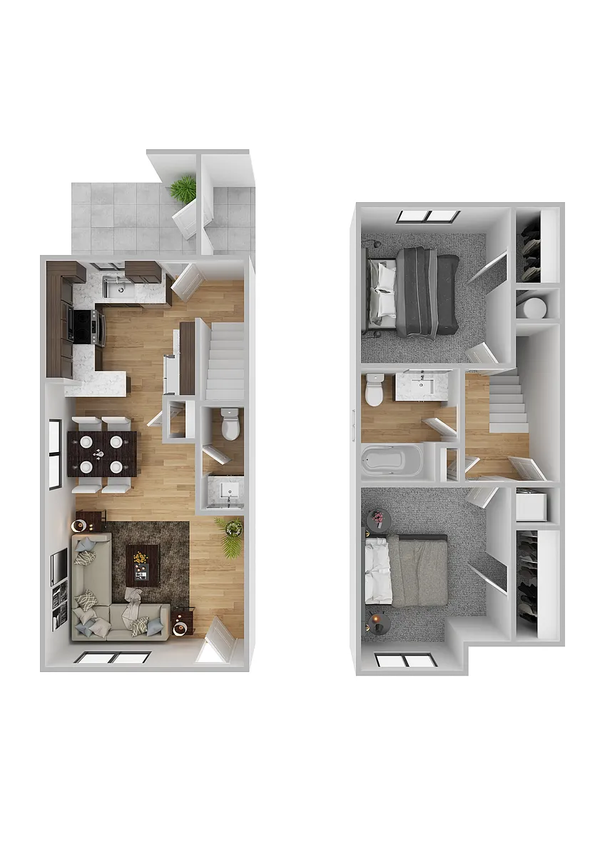 Floor plan Two Bed One Half Bath Townhouse