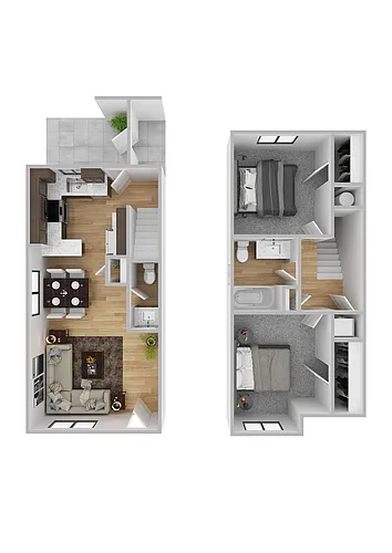 Floor plan Two Bed One Half Bath Town