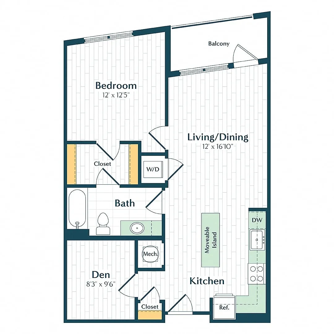 Floor plan B1 - One Bedroom W/ Den
