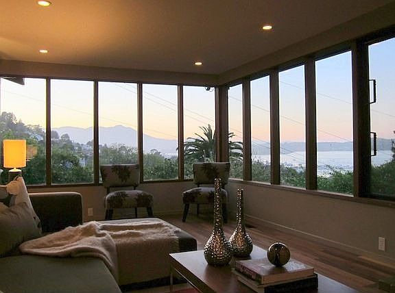 Formal living room at dusk