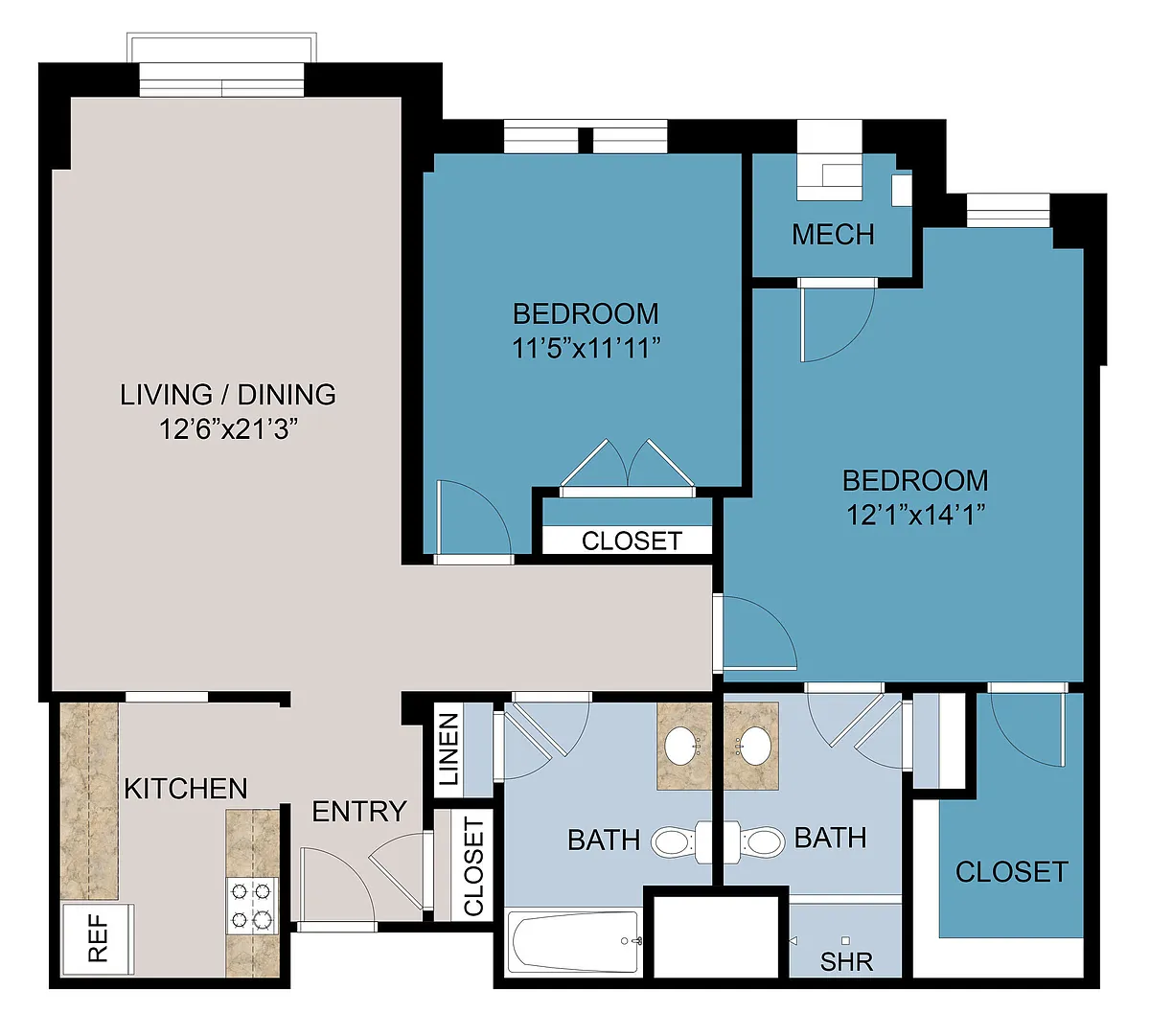 Floor plan 2 Bed T02