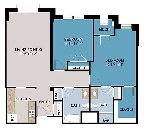 Floor plan 2 Bed T02