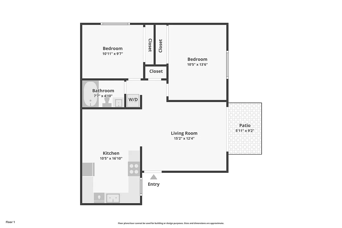 Floor plan 2x1-R1 | 2 Bed 1 Bath