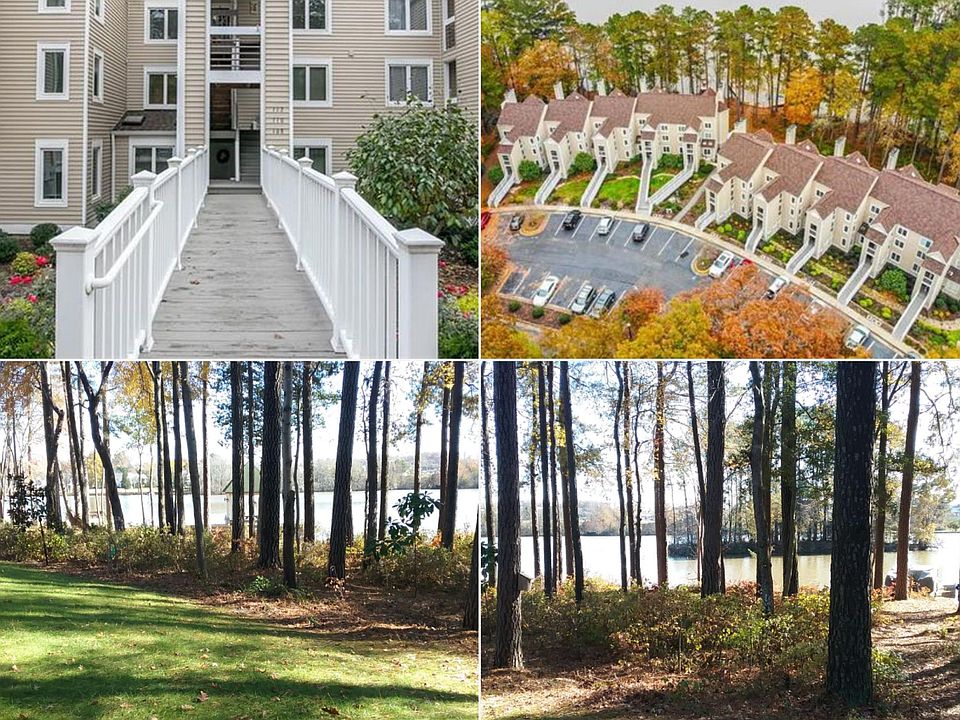 Outside of condo unit, 2nd floor 8 steps up, parking in front of building
Ariel view of the complex area, with Swift Creek Reservior behind. Area behind the building, pathways lead to docks, and gazebo area.