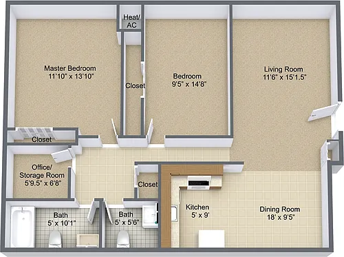 Floor plan Two Bedrooms