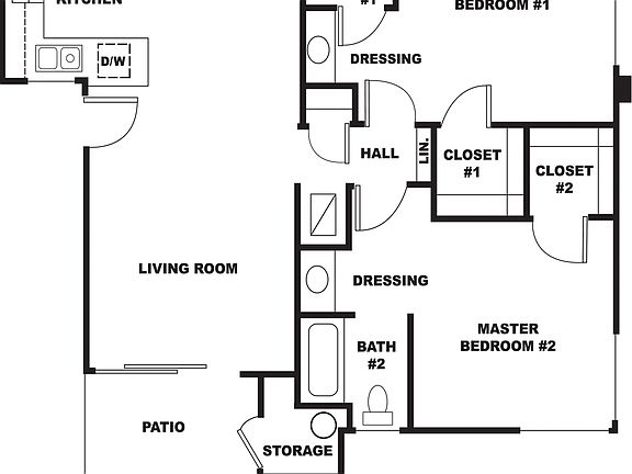 Newport - 2x2 Dual Master - walk in closets in each room, very large bedrooms