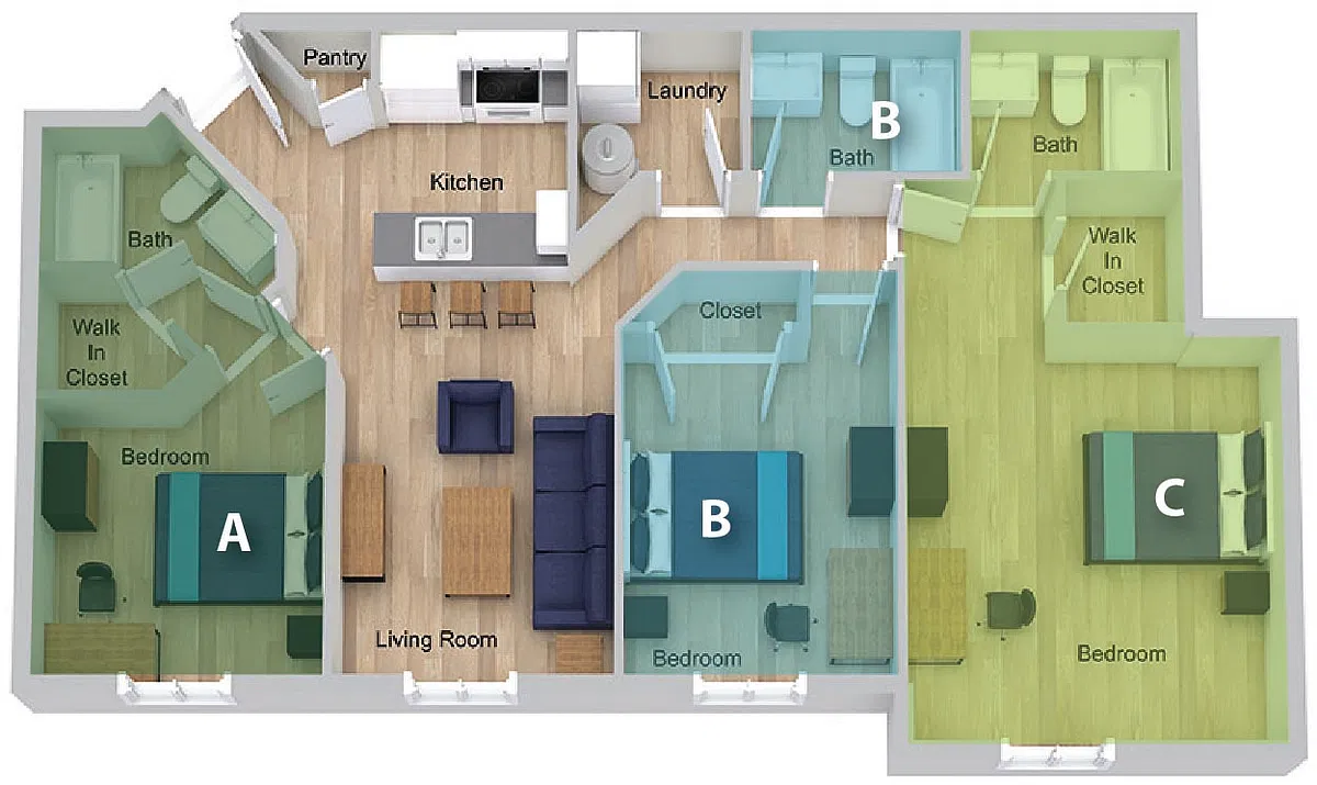 Floor plan By The Bed Pricing - Three Bedroom C