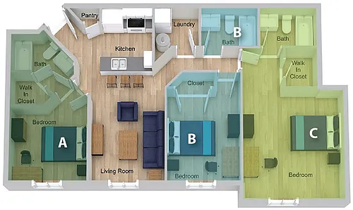 Floor plan By The Bed Pricing - Three Bedroom C