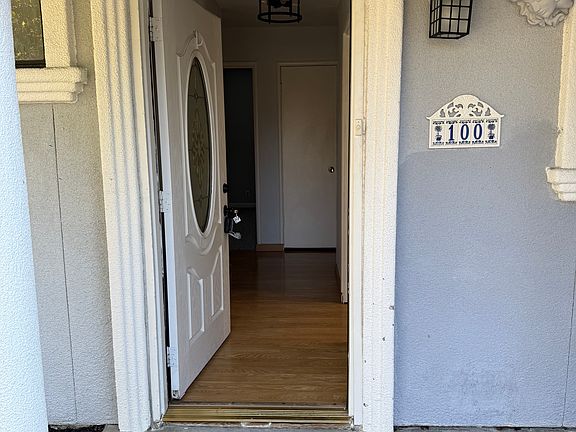 The front door of 100 Charles Lane.