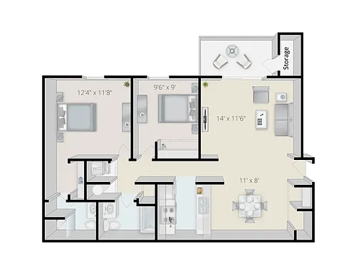Floor plan 2 Bedroom 2 Bathroom