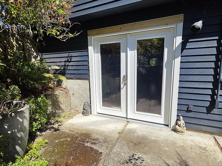 Private entry and patio.