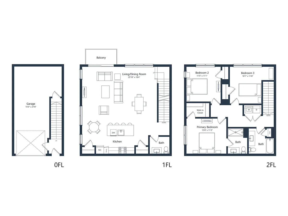 Floor plan E1- TH | 3 Bed | 2.5 Bath