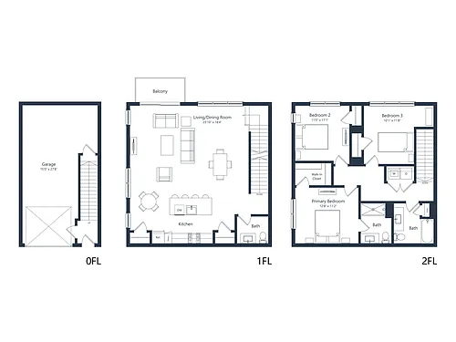 Floor plan E1- TH | 3 Bed | 2.5 Bath
