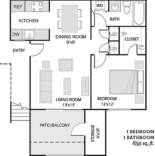 Floor plan 1 Bed/1 Bath-A