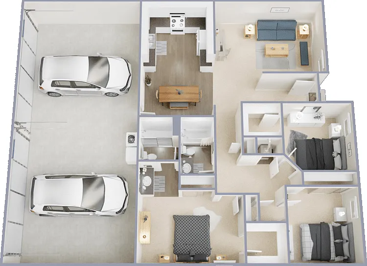 3 Bed 2 Bath Floorplan Diagram