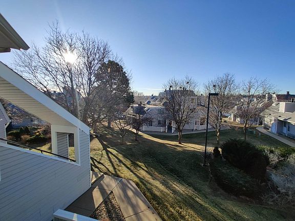 View looking down from living room balcony.