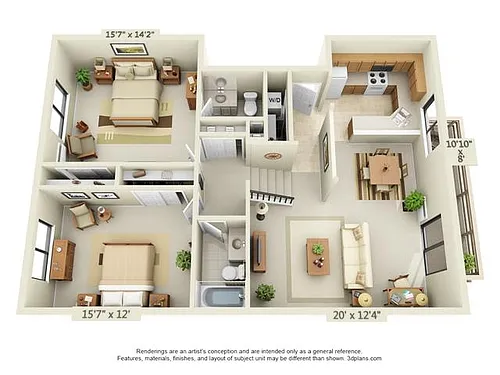 Floor plan Two Bedroom 1.5 Bath Large
