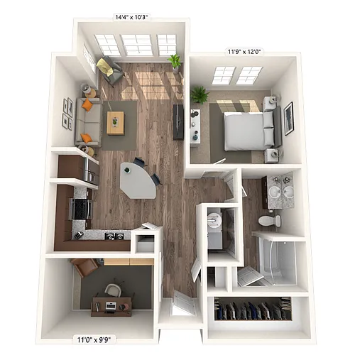 Floor plan Traditional 1x1 803-900 SF