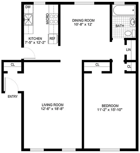 Floor plan 1 Bedroom/1 Bath - Dining Room